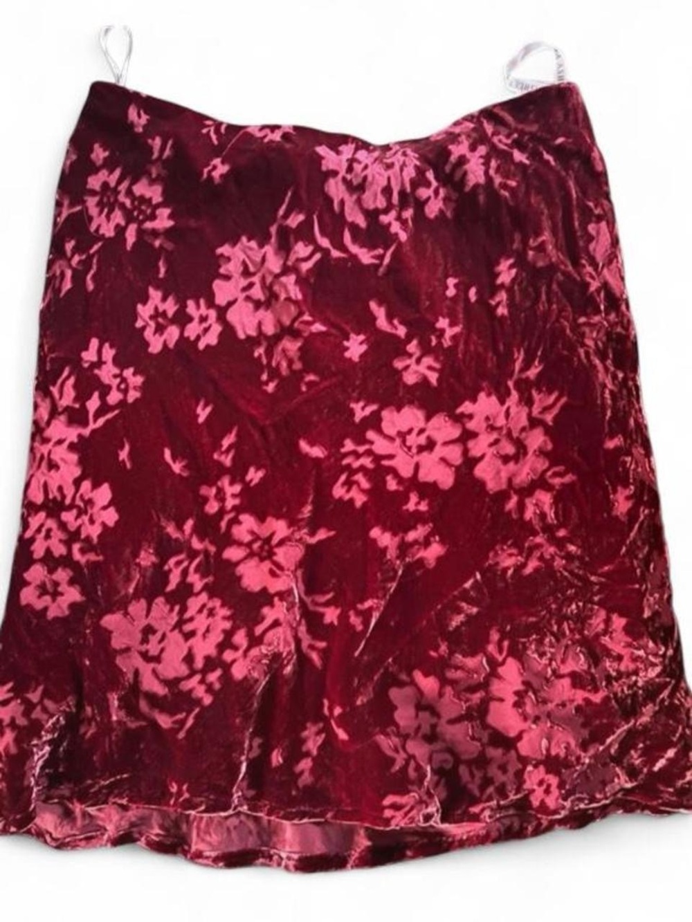 Laura Ashley Burgundy Velvet Burnout Floral Knee Length Vintage Skirt Size 12